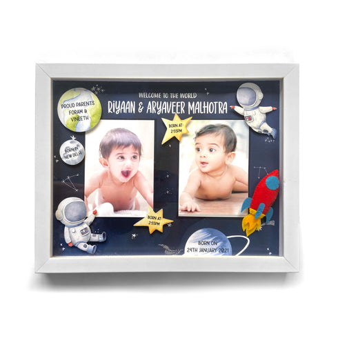 Birth Statistics Frame Space Theme - Siblings/Twins